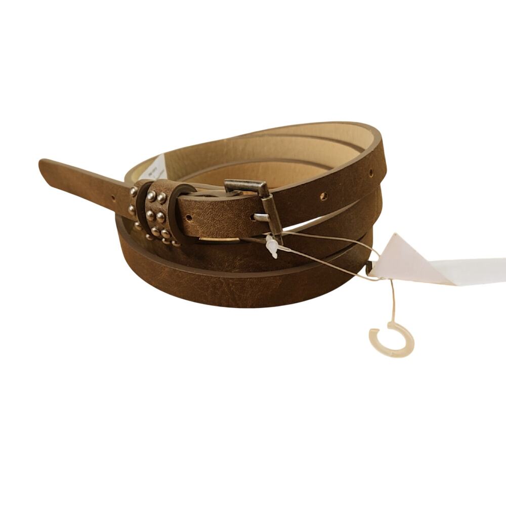 Brown Studded Faux Leather Thin Belt Women's Size Large NWT